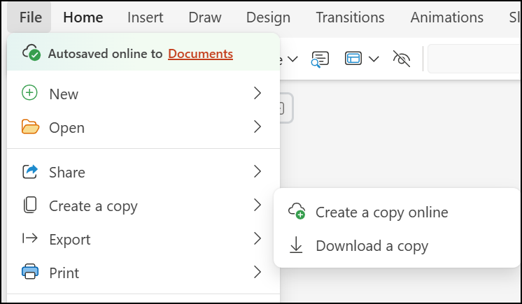 Use Download a Copy to save the presentation to your computer