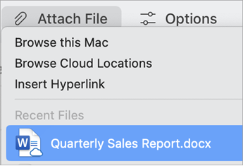 If you're signed into a cloud storage account, you'll see recent files that you can select to attach to your mail.