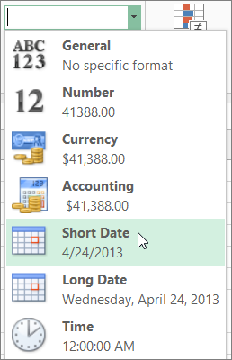 Short Date command on the Number Format gallery