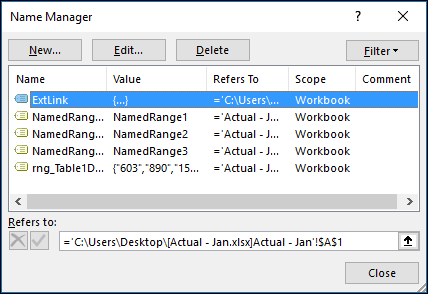 Name Manager dialog