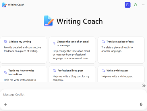 The writing coach agent with prompts