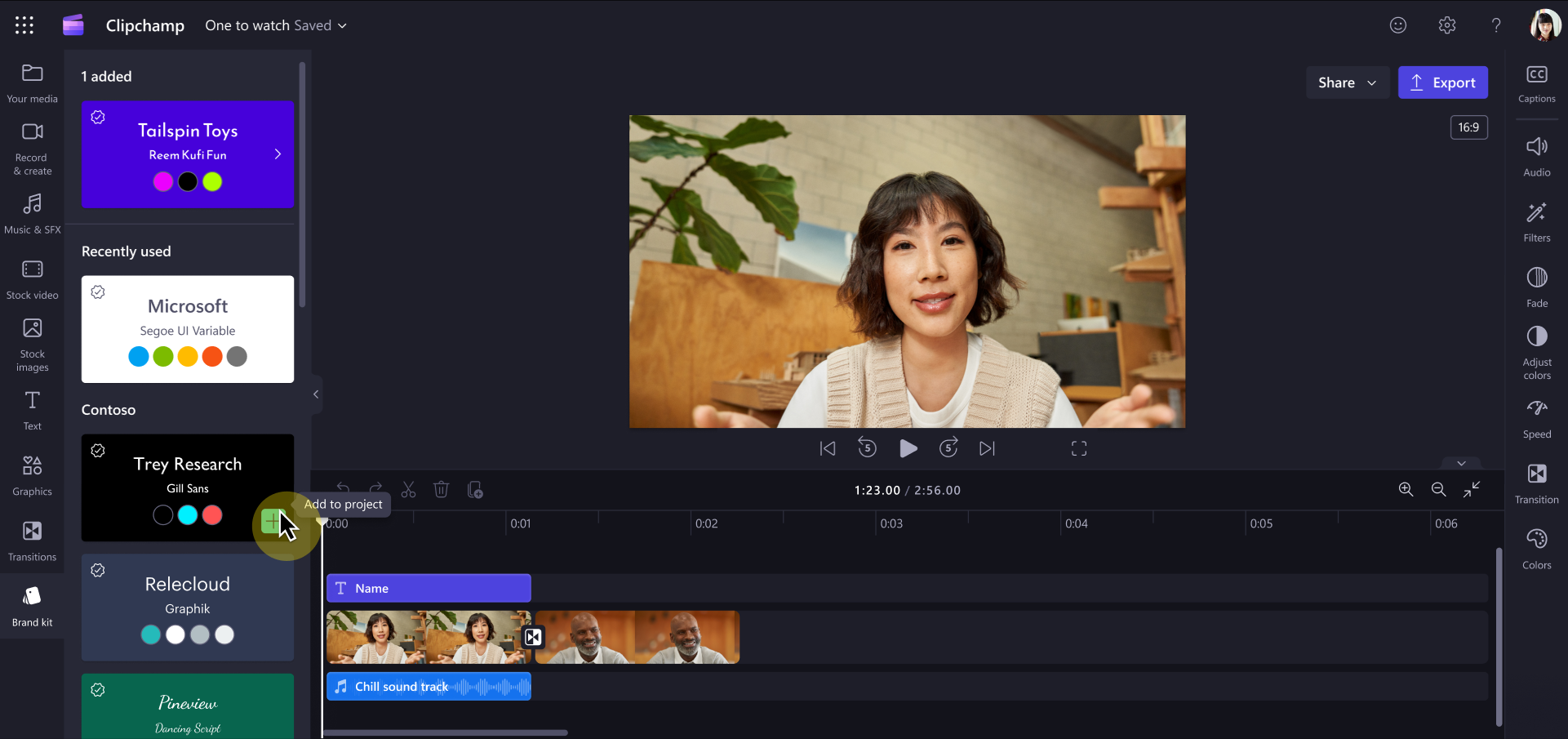 Create official brand kits and make them available to your users in Clipchamp
