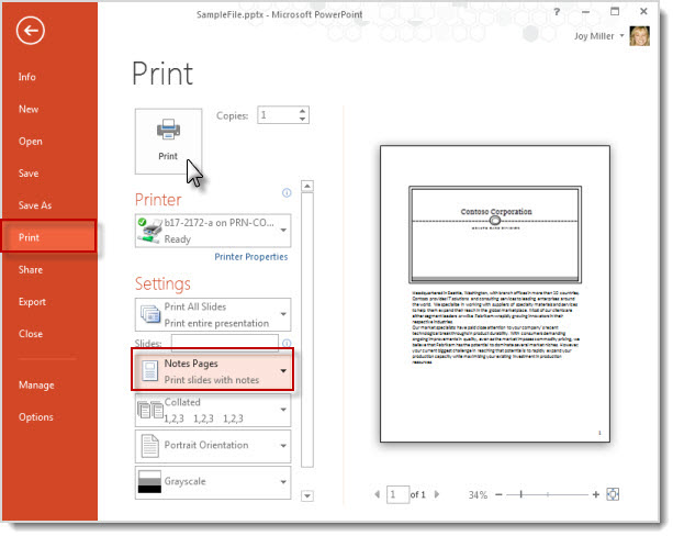 Print your notes pages