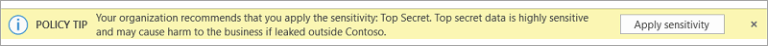 Screenshot of a Policy Tip for a recommended sensitivity label