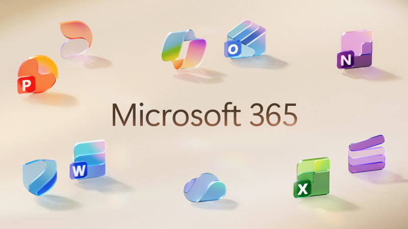 Image showing the logos of various Microsoft 365 apps floating around