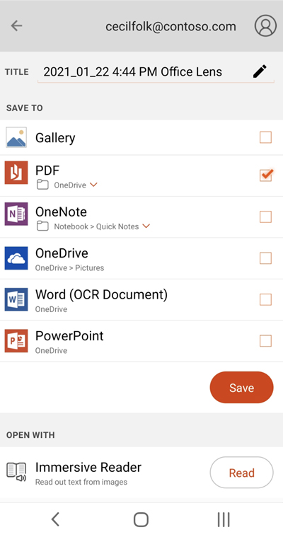 Screenshot from Microsoft Lens on an Android phone