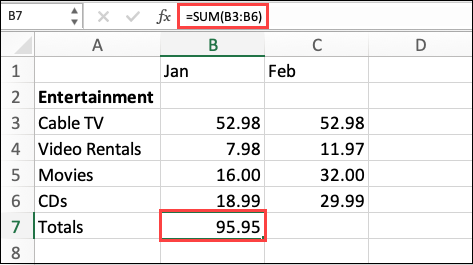 macOS AutoSum formula