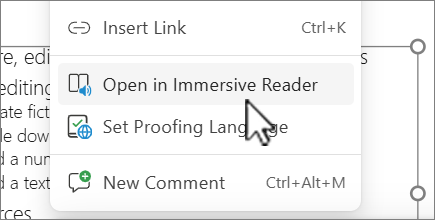 Open in Immersive reader screenshot.