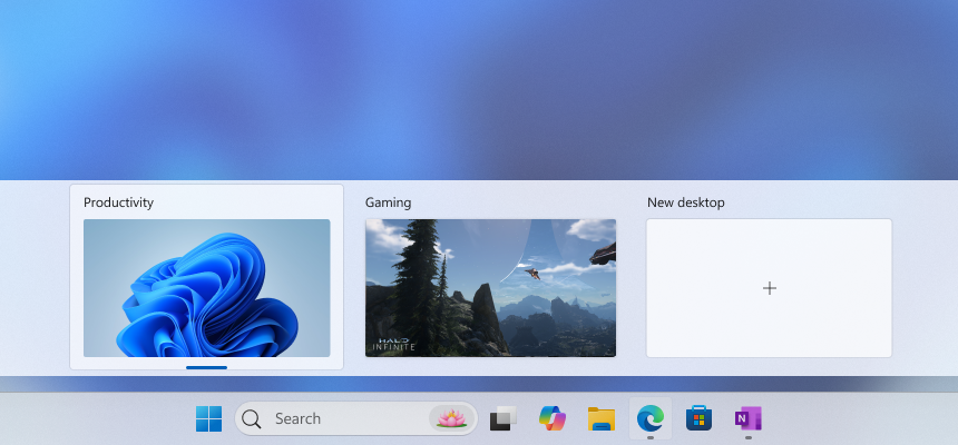 Screenshot of multiple desktops in Windows.