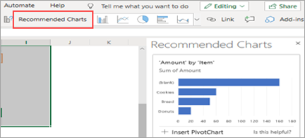 Shows Recommended Charts UI