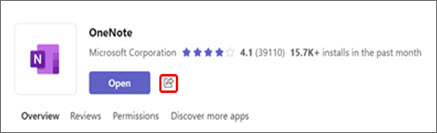 screenshot showing app details with options to open or share the app