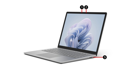 A Surface Laptop 6 for Business with hardware features identified.