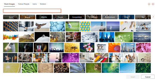 The content picker showing many stock images to select from.