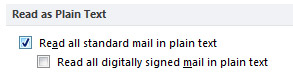 Read all standard mail in plain text check box