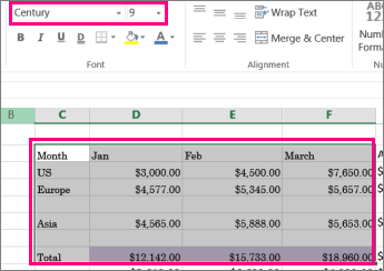 changed to a new font from the default worksheet font.