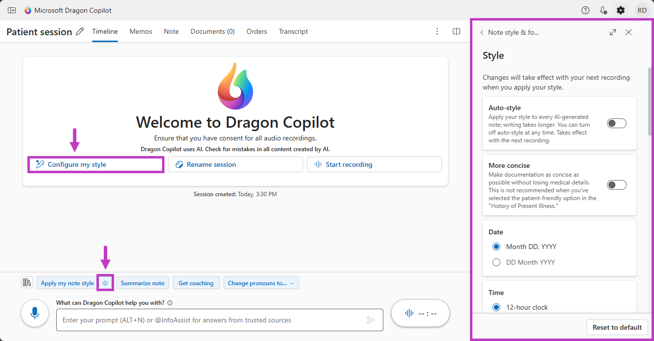 Configure my style, gear icon and Style & format panel highlighted