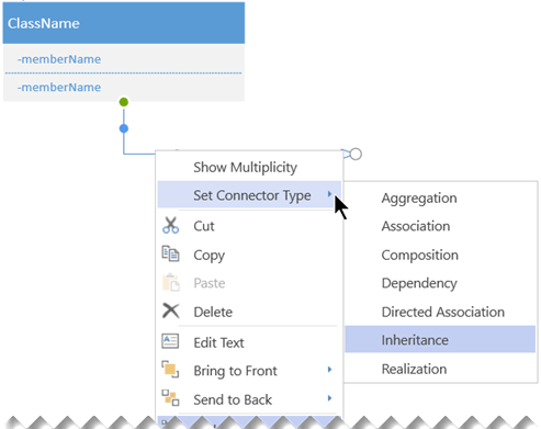 Right-click a connector and select Set Connector Type to see the options for connector types.