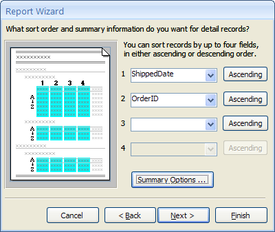 Sort orders in report wizard