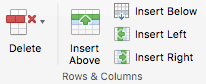 Buttons on the ribbon for editing table rows and columns