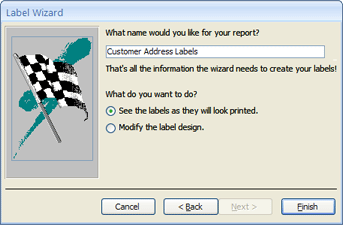 Last page of the label wizard