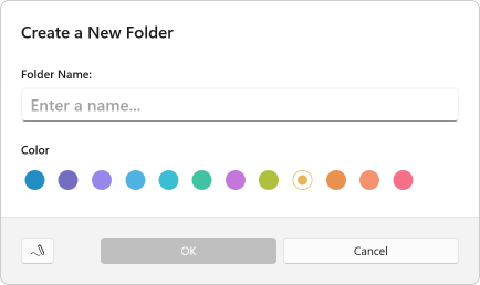 Screen capture of the create a folder dialog