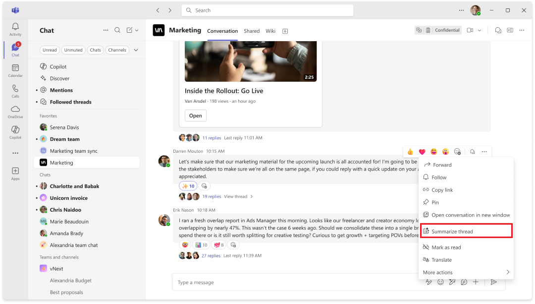 Screenshot of the primary entry point of a channel thread