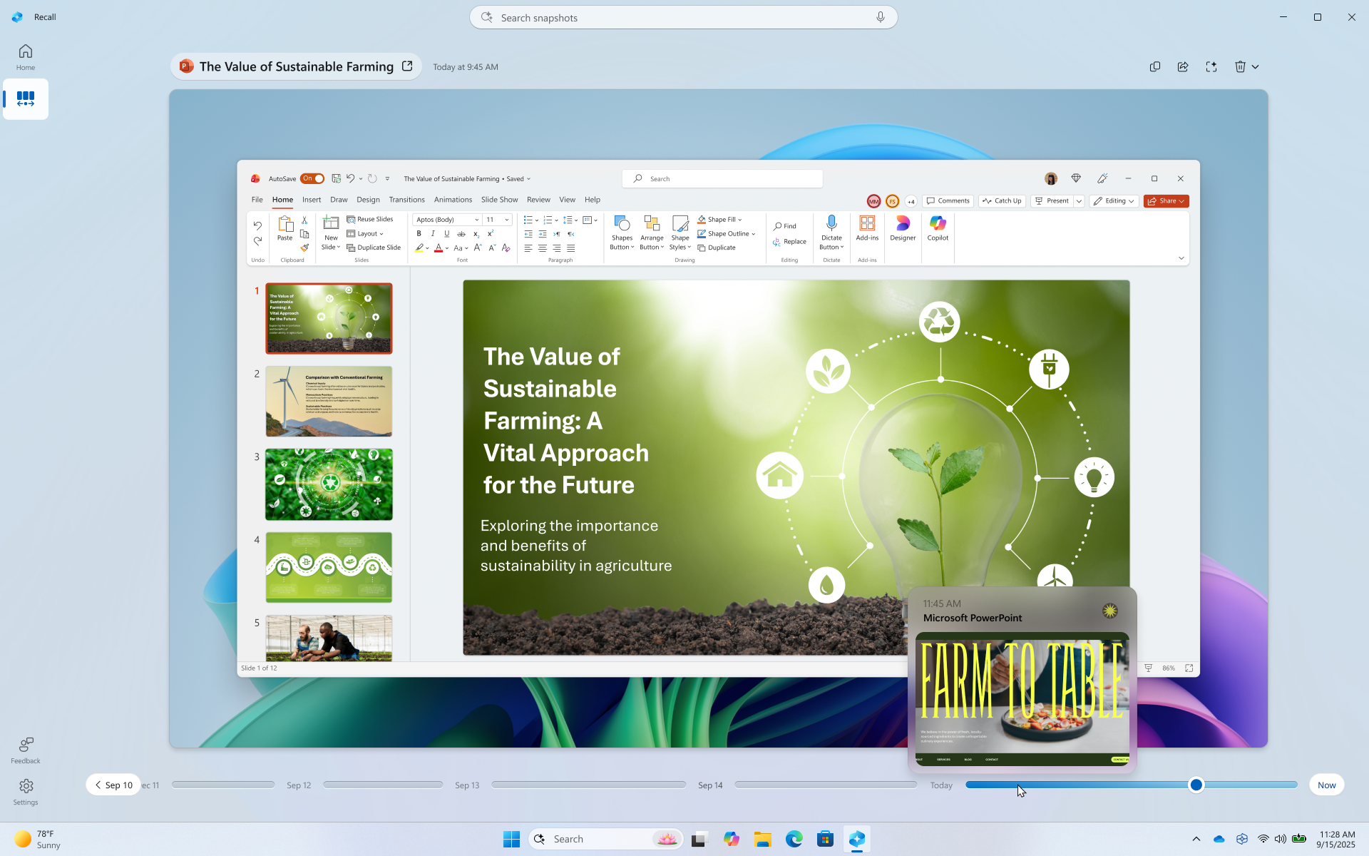 Screenshot of Recall showing the preview window on the timeline